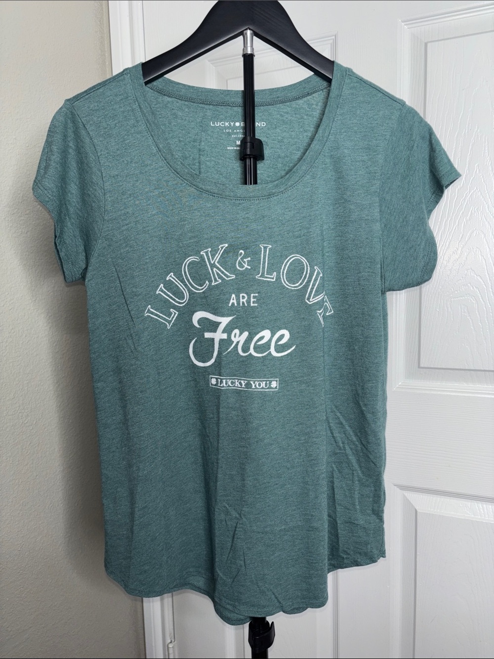 Lucky Brand Teal Graphic 'Luck & Love Are Free' Short Sleeve Tee